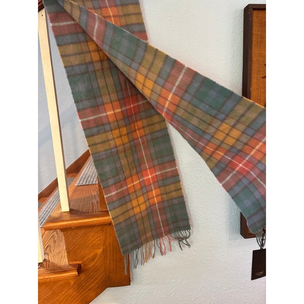 Kiltane Scotland 100% lambswool plaid scarf antique Buchanan fringe nwt - Picture 3 of 3